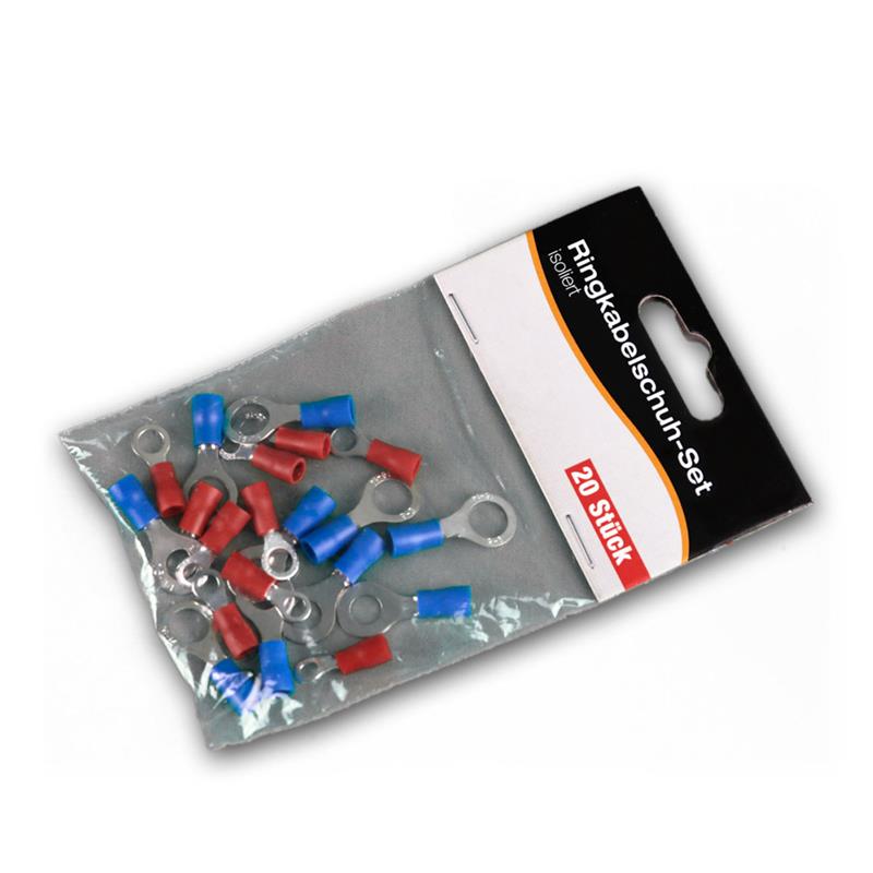 20-teiliges Set Ringkabelschuhe, Rundstecker, rot & blau iso