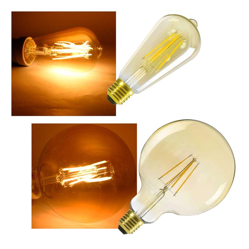E27 LED Beleuchtung „VINTAGE Filament“, Kugel & Edison-Optik E27 LED Beleuchtung „VINTAGE Filament“, Kugel & Edison-Optik