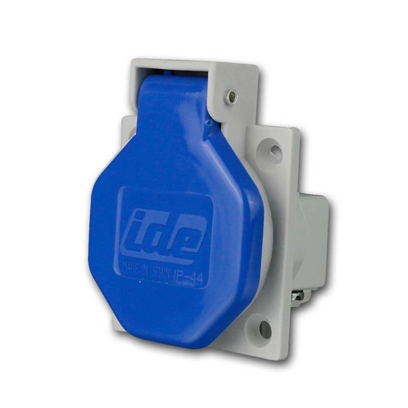 Schutzkontakt-Einbausteckdose, mit 90° Klappdeckel, blau, IP44