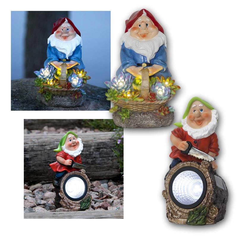 LED Gartenfigur „GNOMY“ mit Zwergmotiv & Solarpanel, IP44