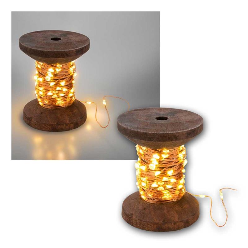 LED Lichterkette "Garnspule", Echtholz, USB-Anschluss, 10m