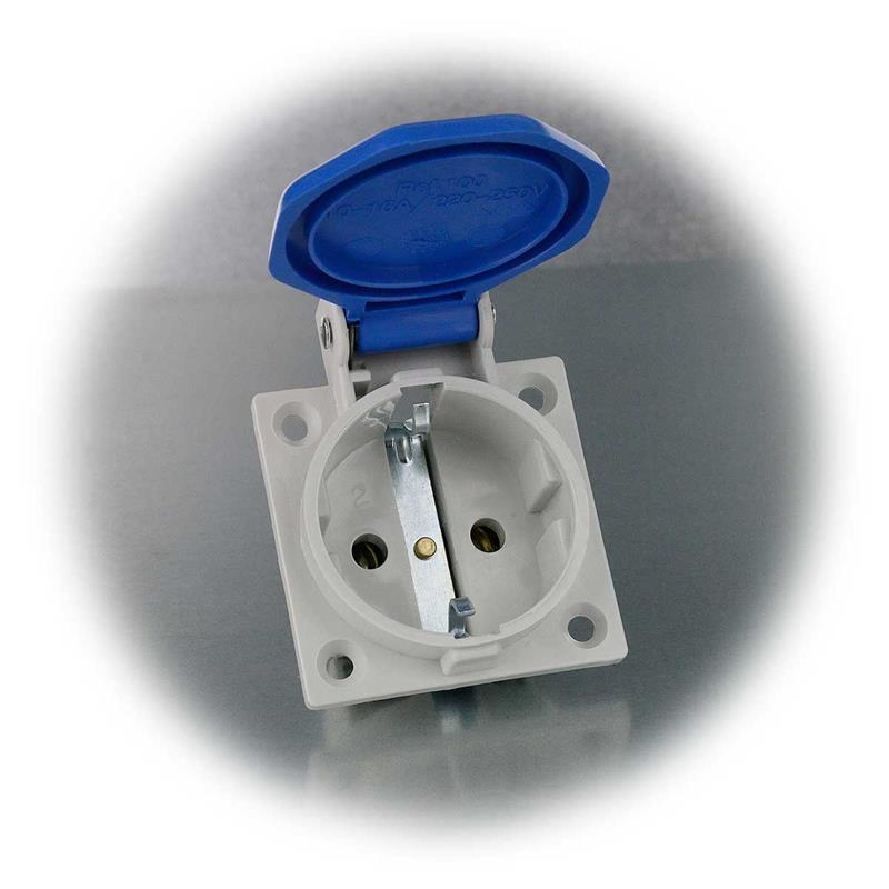 Schutzkontakt-Einbausteckdose, mit 90° Klappdeckel, blau, IP44
