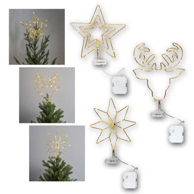 LED Baumspitze „Topsy“, Messing, warmweiß, Batterie & Timer