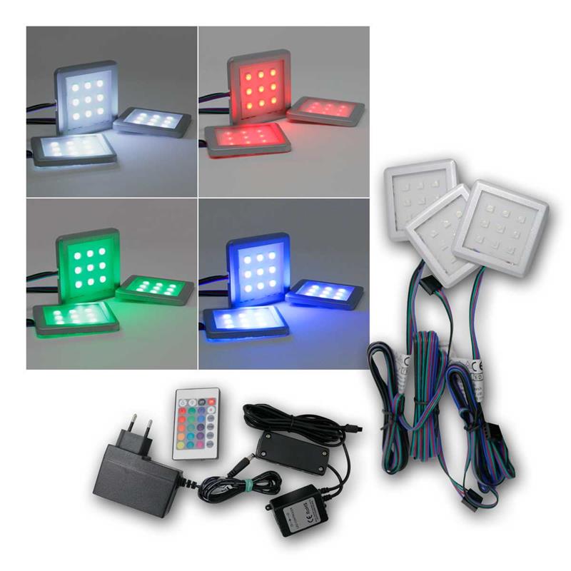 RGB LED Unterbauleuchten "SQUARE", Fernbedienung, 3er Set