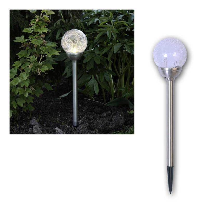 LED Solar Erdspießleuchte, Edelstahl & Bruchglas-Kugel, IP44