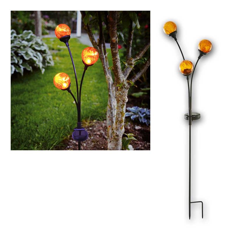 LED Solar Gartenstecker „TRIESTE“, Edelstahl & 3 Glaskugeln