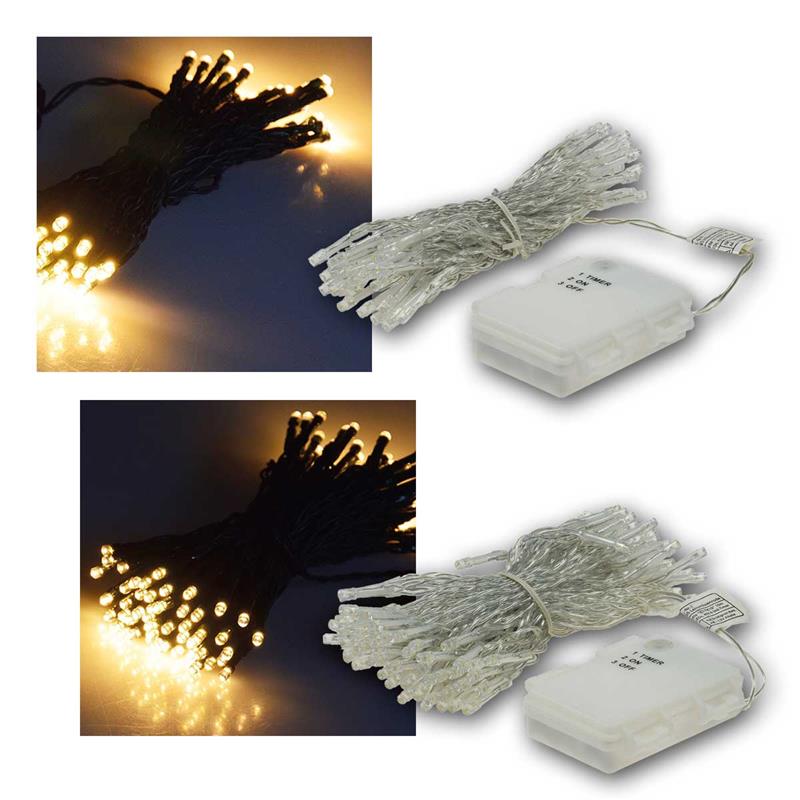 LED Lichterkette "CT-TK", warmweiß, Batterie und Timer, IP44