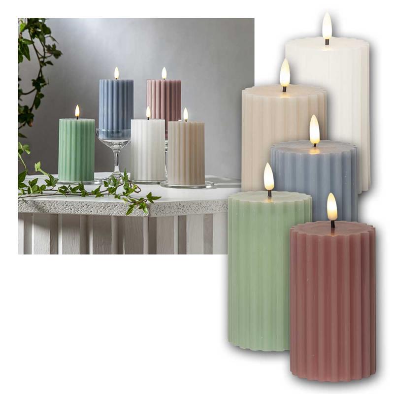 LED Echtwachskerze "STRIPE", Stumpenkerze mit Timerfunktion