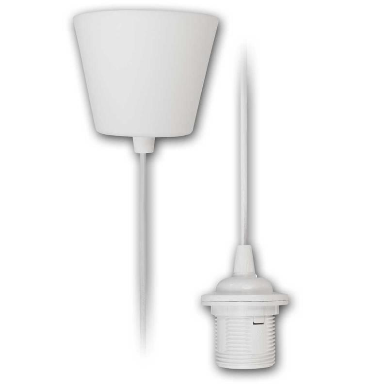 E27 Lampenaufhängung, 1,2m Textil- oder  PVC Kabel, weiß