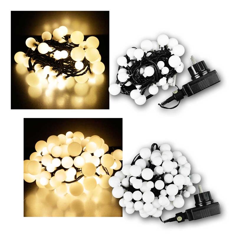 LED Kugel Lichterkette, 3 Kugelgrößen, 230V, warmweiß, IP44