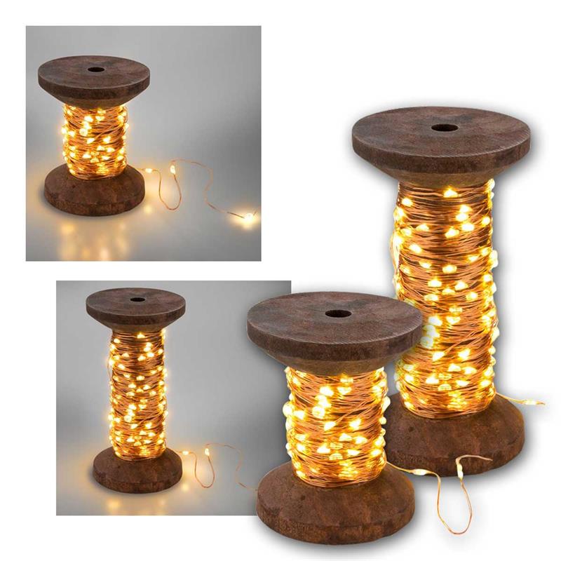 LED Draht-Lichterkette "Garnspule", Echtholz, USB-Anschluss