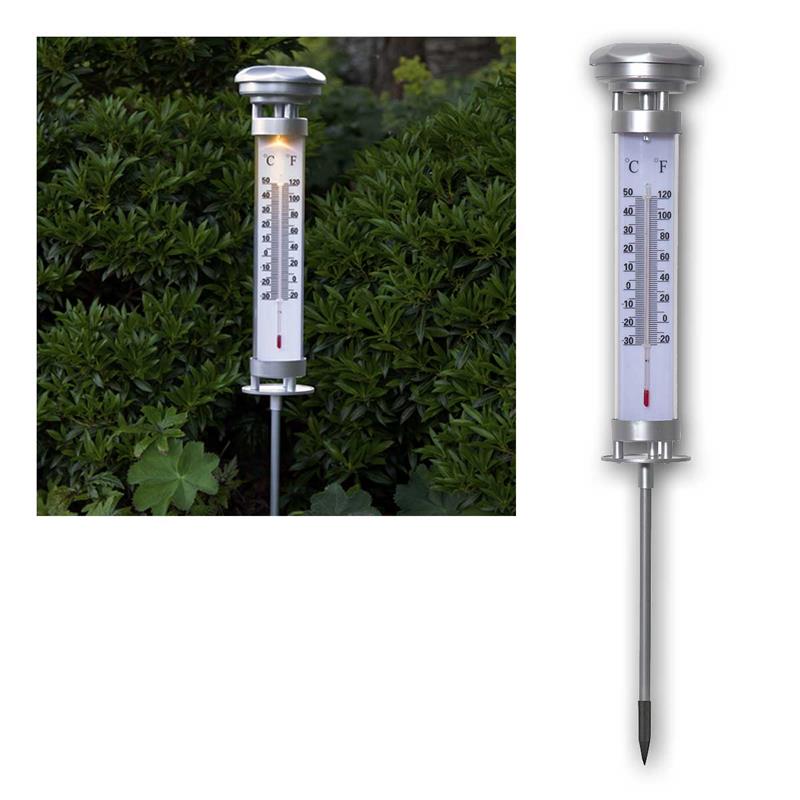 LED Solar Thermometer „CELSIUS“, warmweiß, Ø 9x57cm, IP44