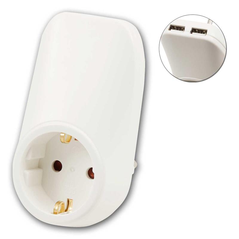 USB Ladegerät 2xTyp A, Zwischenstecker, USB Steckdose 230V