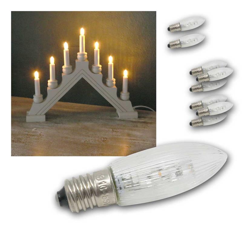 E10 LED Leuchtmittel, 10-55V, LED Kerze, geriffelt, warmweiß