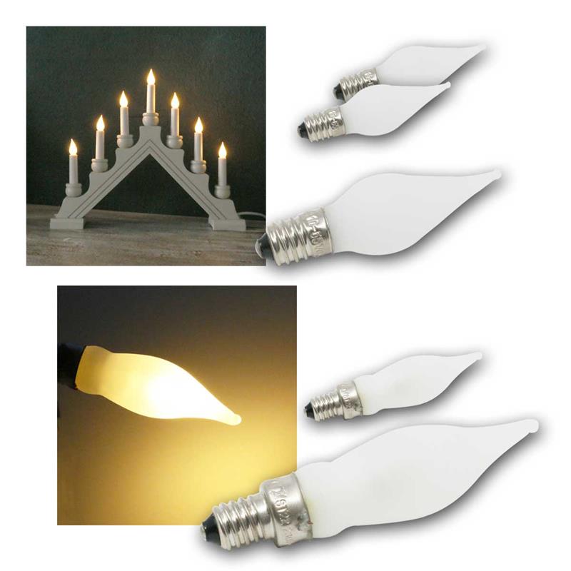 E10 LED Windstoßkerze, 10–55V & 230V, matt-weiß, warmweiß