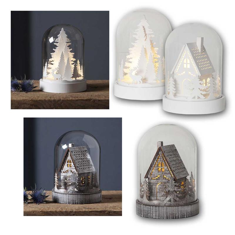 LED Glasdom "Kupol", Weihnachtsdeko mit Holzsockel & Timer
