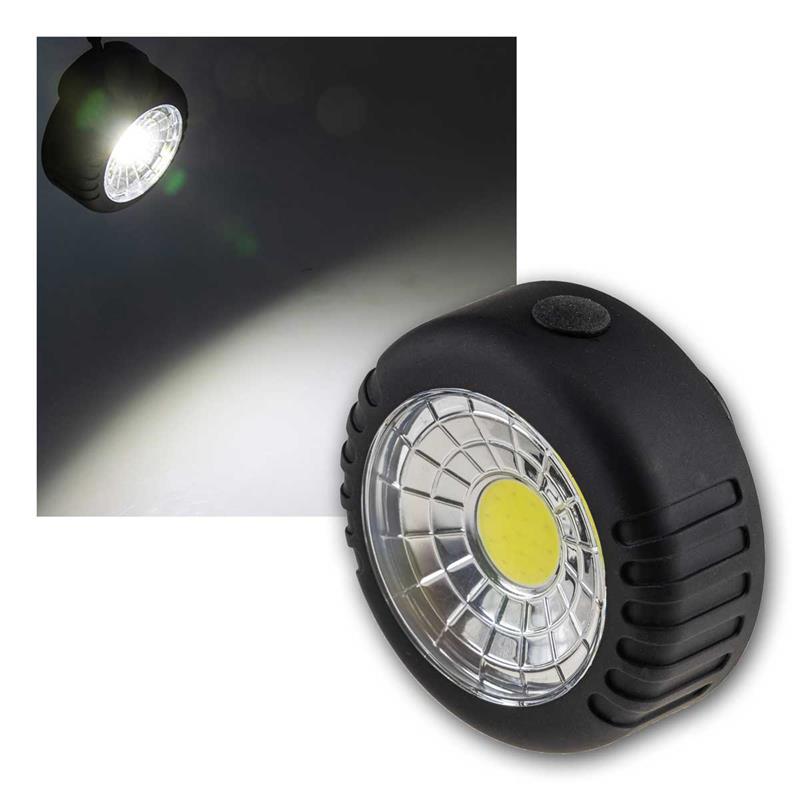 1W LED Batterieleuchte "COB 100", rund, mit Magnet & Haken