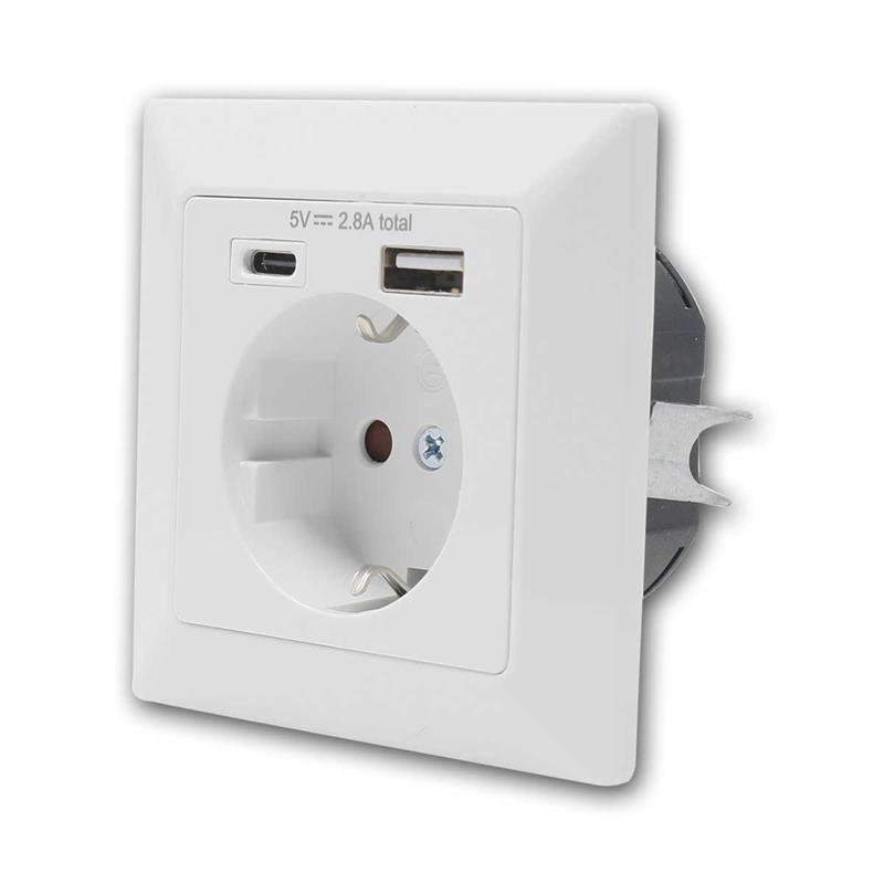 Schutzkontakt-Wandsteckdose, USB-A / USB-C, 3680W/16A