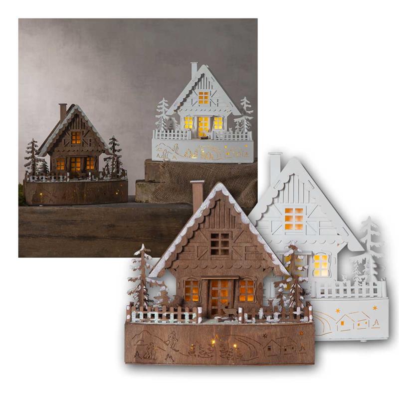 LED Dekohäuschen „Trier“, Holz-Lichthaus, 8 warmweiße LEDs