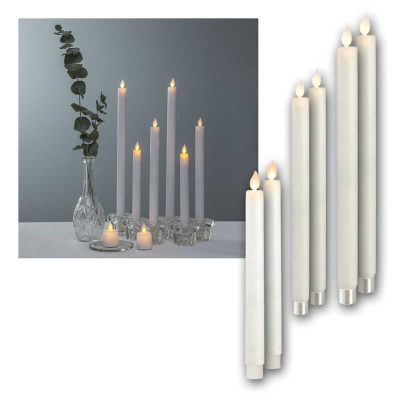 LED Echtwachs-Stabkerzen Ø 2,4cm, flackernd & Timer, weiß