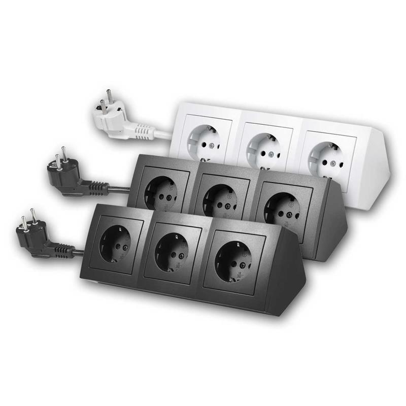 FLAIR Steckdosenblock 3-fach, 2m Anschlusskabel mit Stecker