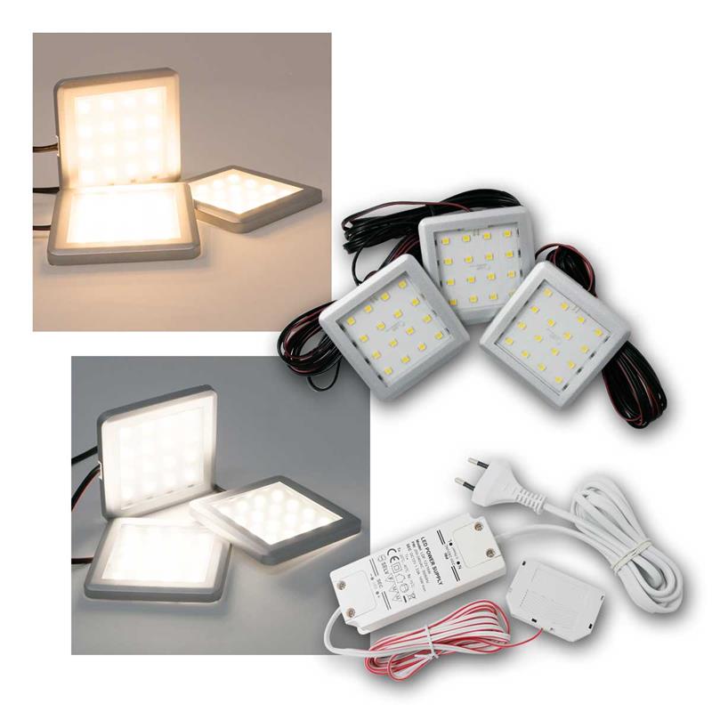 LED Aufbauspot „SQUARE“, 3er Set, Netzteil mit LED Verteiler