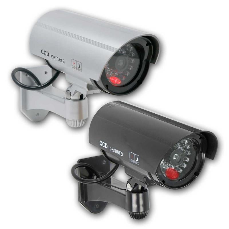 CCTV Fake Kamera, Kamera-Attrappe mit LED, schwarz/silber