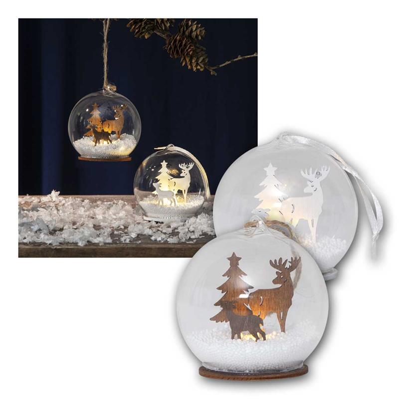 LED Kugel „Fauna“, Ø 8cm, LED warmweiß, Kunststoff, Batterie