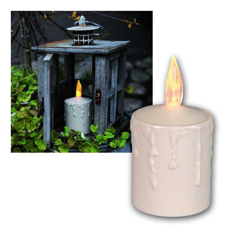 LED Outdoor-Kerze mit Dämmerungssensor, Flackereffekt, IP44