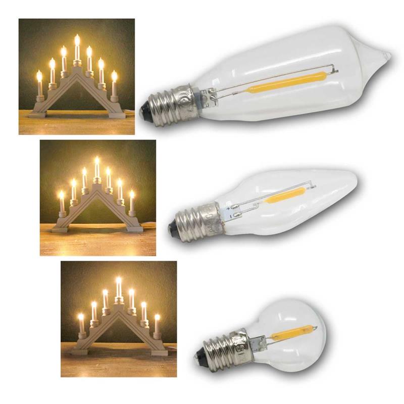 LED Leuchtmittel E10, 23V - 55V AC, Filament LEDs, warmweiß