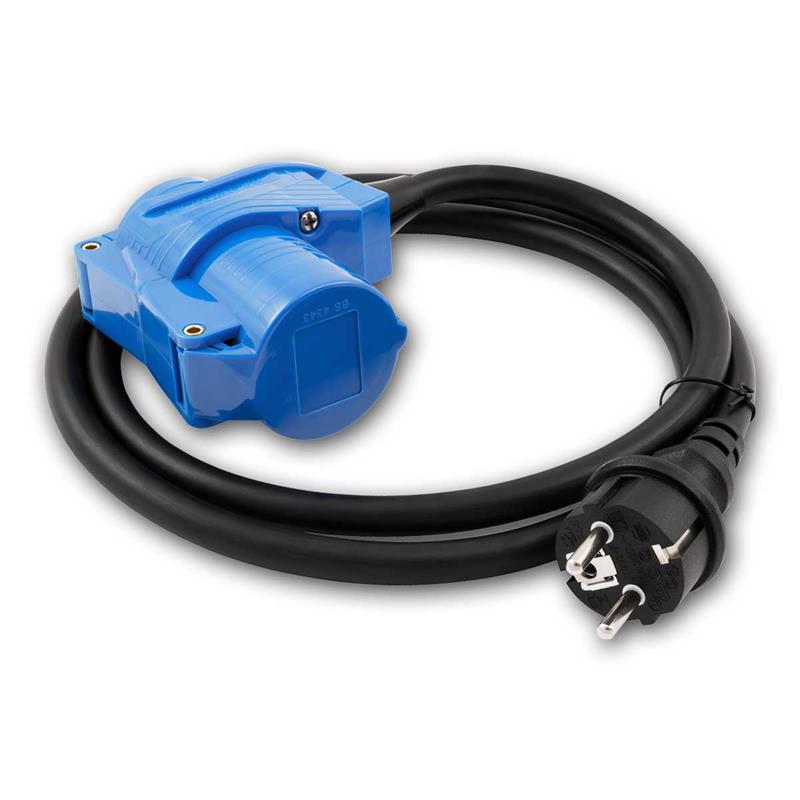 CEE-Adapterkabel, CEE-Kupplung auf 230V Stecker, blau, 16A