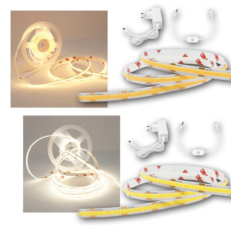 3m COB LED Streifen, Komplettset mit LED Dimmer & Netzteil