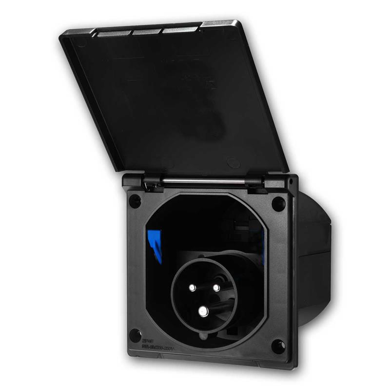 CEE Einbau Steckdose 3-polig, 16A, Kunststoff schwarz, IP44