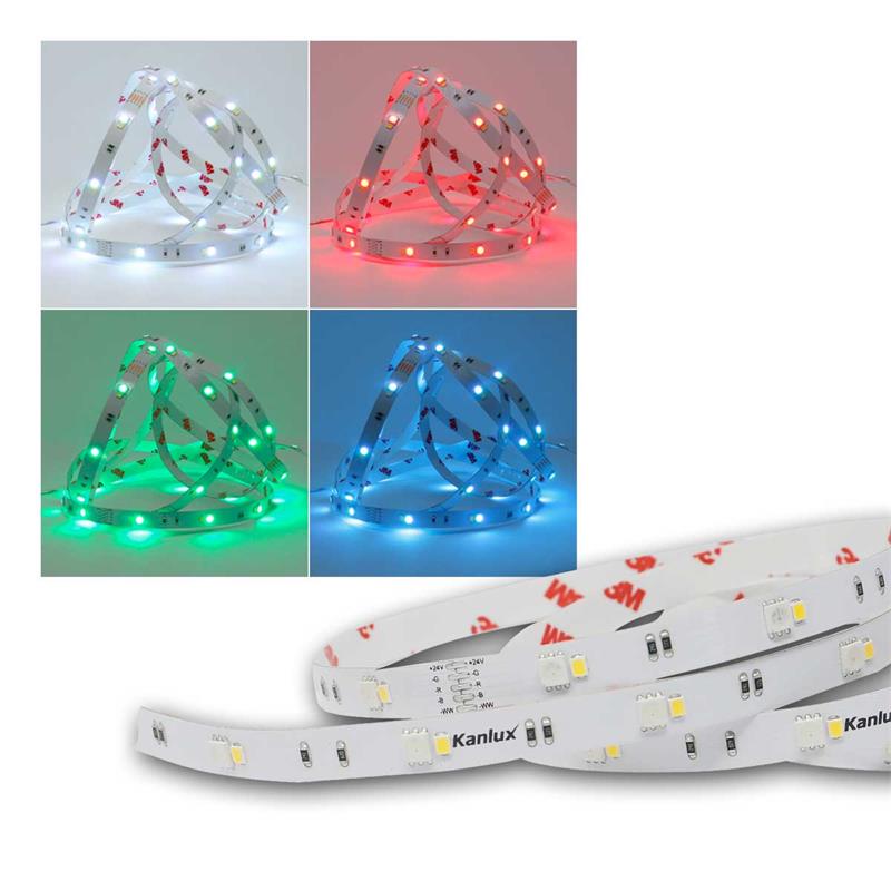 5m RGBW LED Strip, 24V, Farbwechsel & neutralweiß, kürzbar