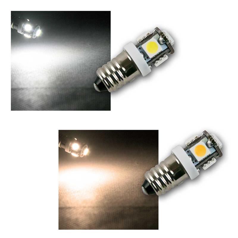 E10 LED Schraubbirne 12V DC, 5x 5050 SMD-LEDs, 65lm, 360°