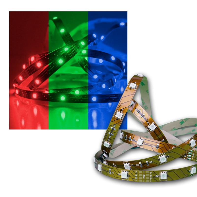 5m RGB LED Streifen, 24V, 7,2W/m, selbstklebend & kürzbar