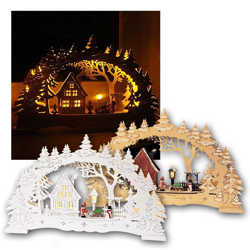 LED Schwibbogen „Village“, LEDs warmweiß, 230V oder Batterie