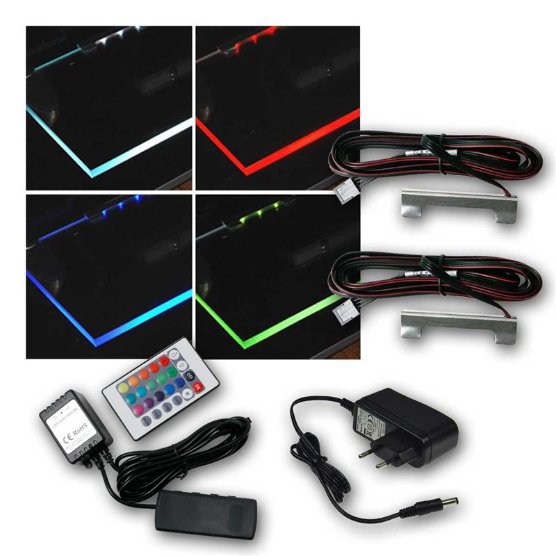 LED Metall-Lichtleiste, Glasstärke 5-8mm, RGB, Komplettset