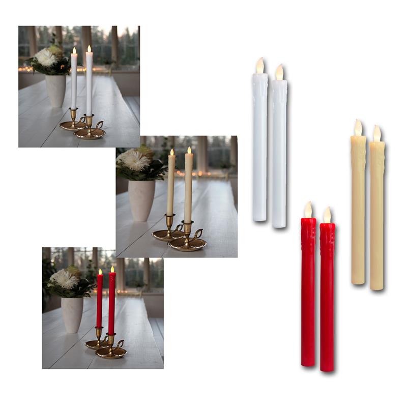 LED Stabkerzen, Ø 20x240mm, Echtwachs, Flackerlicht, 2er Set