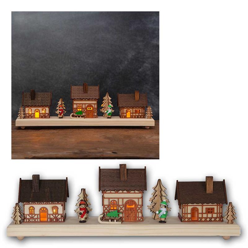 LED Weihnachtsdeko „Regensburg“, Winterdorf aus Holz, Timer