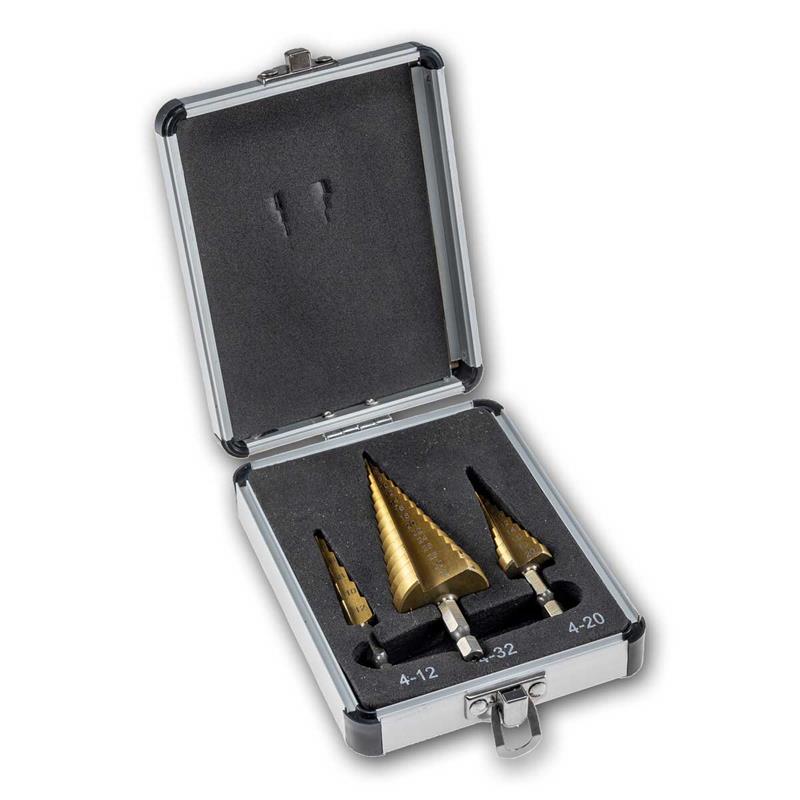 3er Set Stufenbohrer, HSS Kegelbohrer 4–12 / 4–20 / 4–32mm