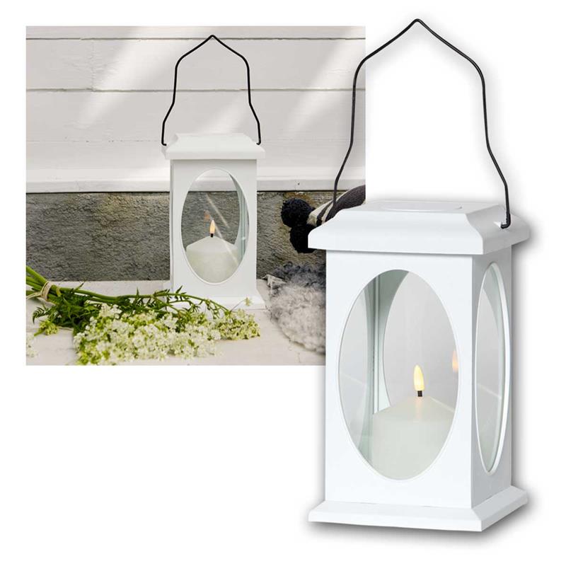 LED Laterne „FLAMME“, Flackerlicht, Batterie & Timer, weiß