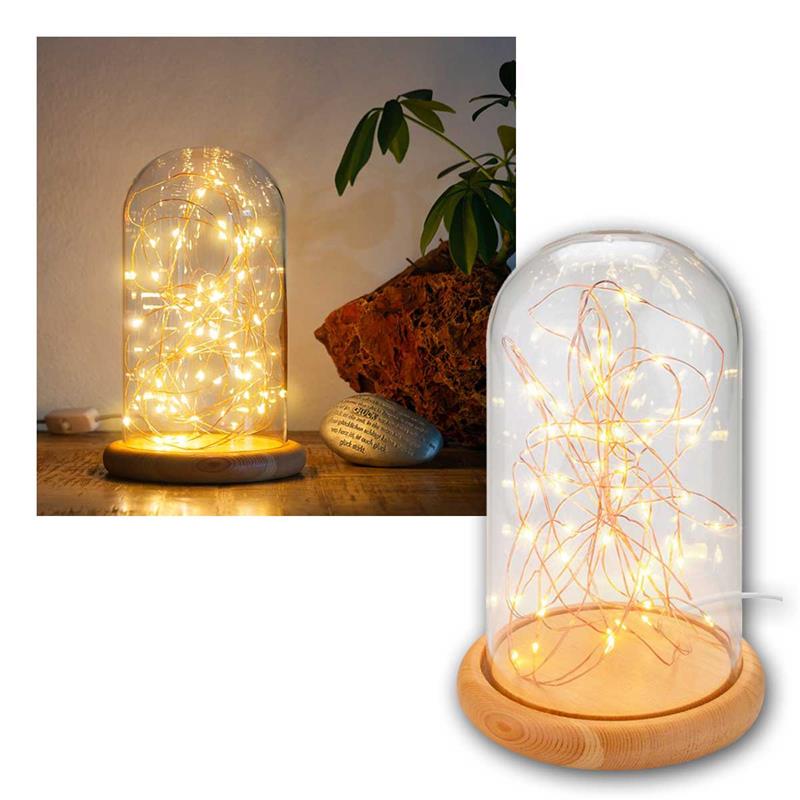 Glasglocke mit 5m LED Lichterkette, warmweiß, USB Anschluss