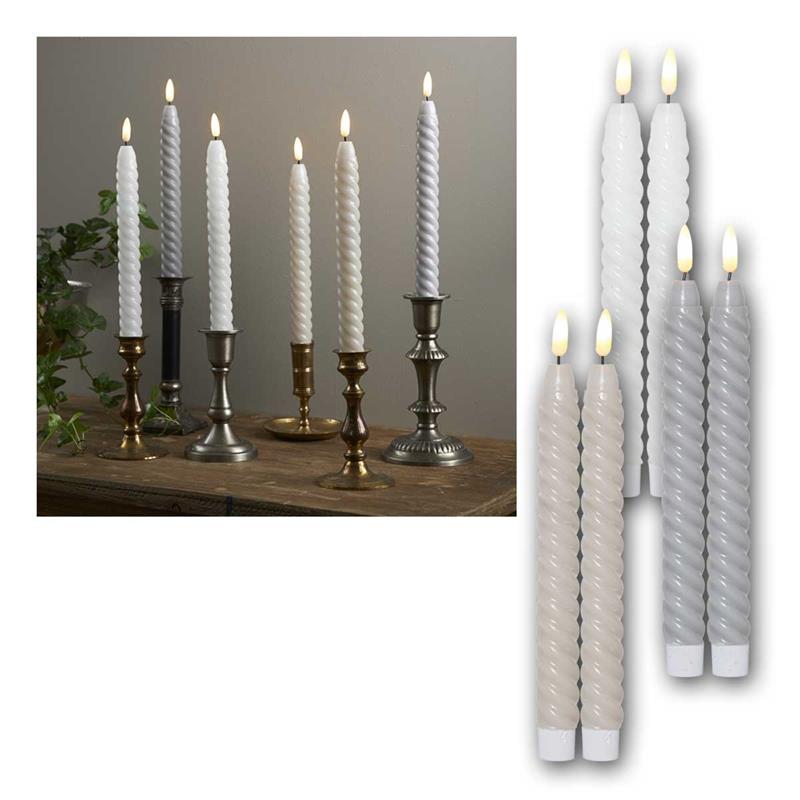 LED Stabkerzen „SWIRL“, Echtwachsmantel, 3D Flamme, Timer