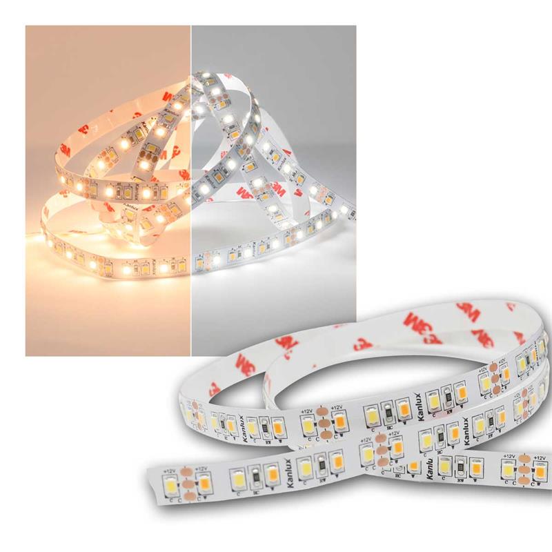 5m CCT LED Streifen, 12V, dualweiß, CRI >90, 3M-Klebeband