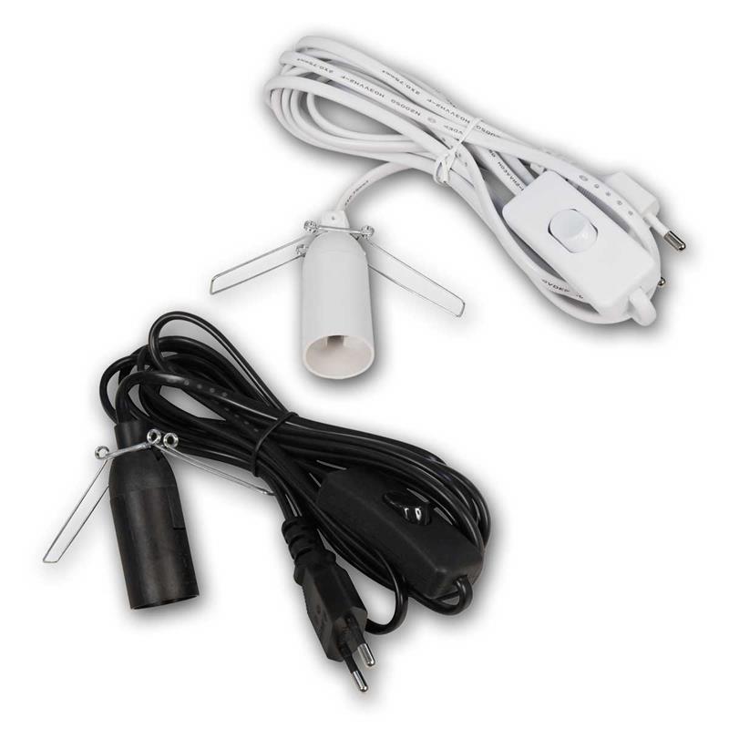 Netzkabel mit Schalter & E14-Fassung, 3,5m, schwarz / weiß