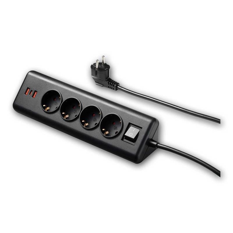 Mehrfachsteckdose 4-fach mit USB-A & USB-C, Schalter & Kabel
