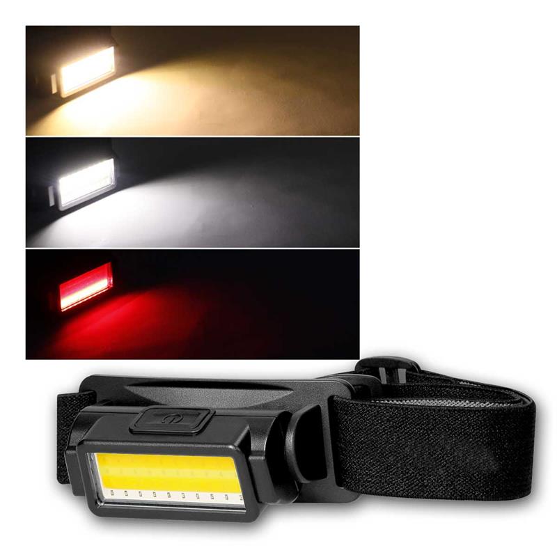 LED Stirnleuchte, USB-C Akku, 3W/250lm, 5 Modi, 30° neigbar