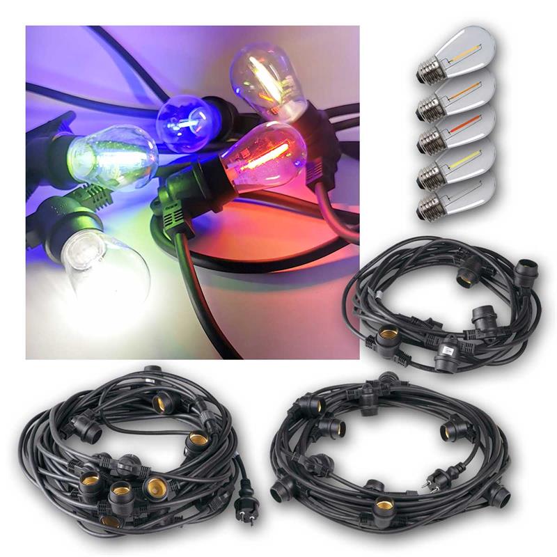 E27 Gummi-Lichterkette, schwarz, erweiterbar bis 150m, IP44