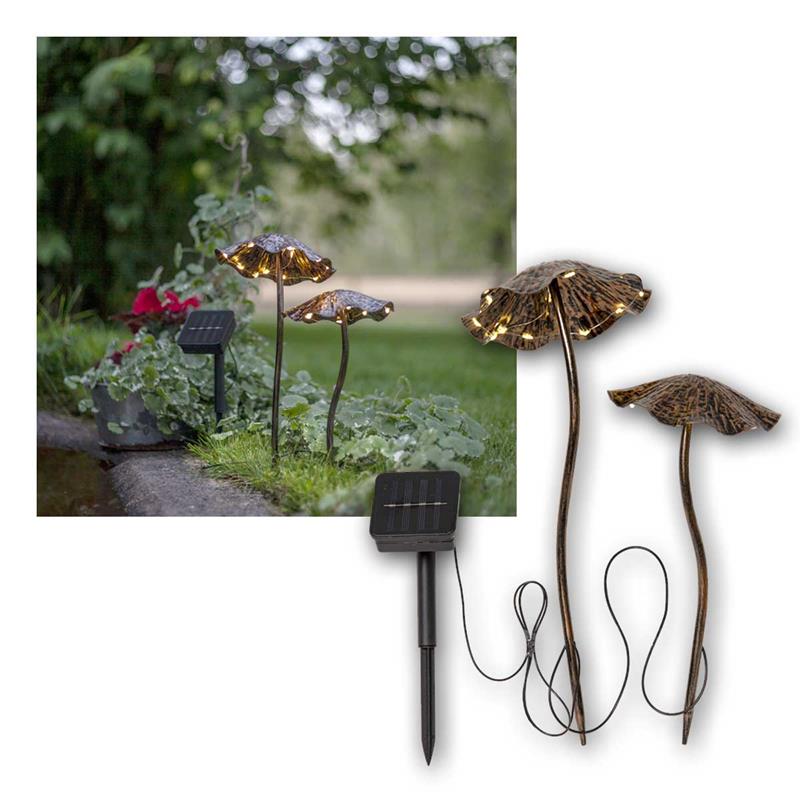 LED Solarleuchte "Lumini" warmweiß, IP44, Metallpilze Paar
